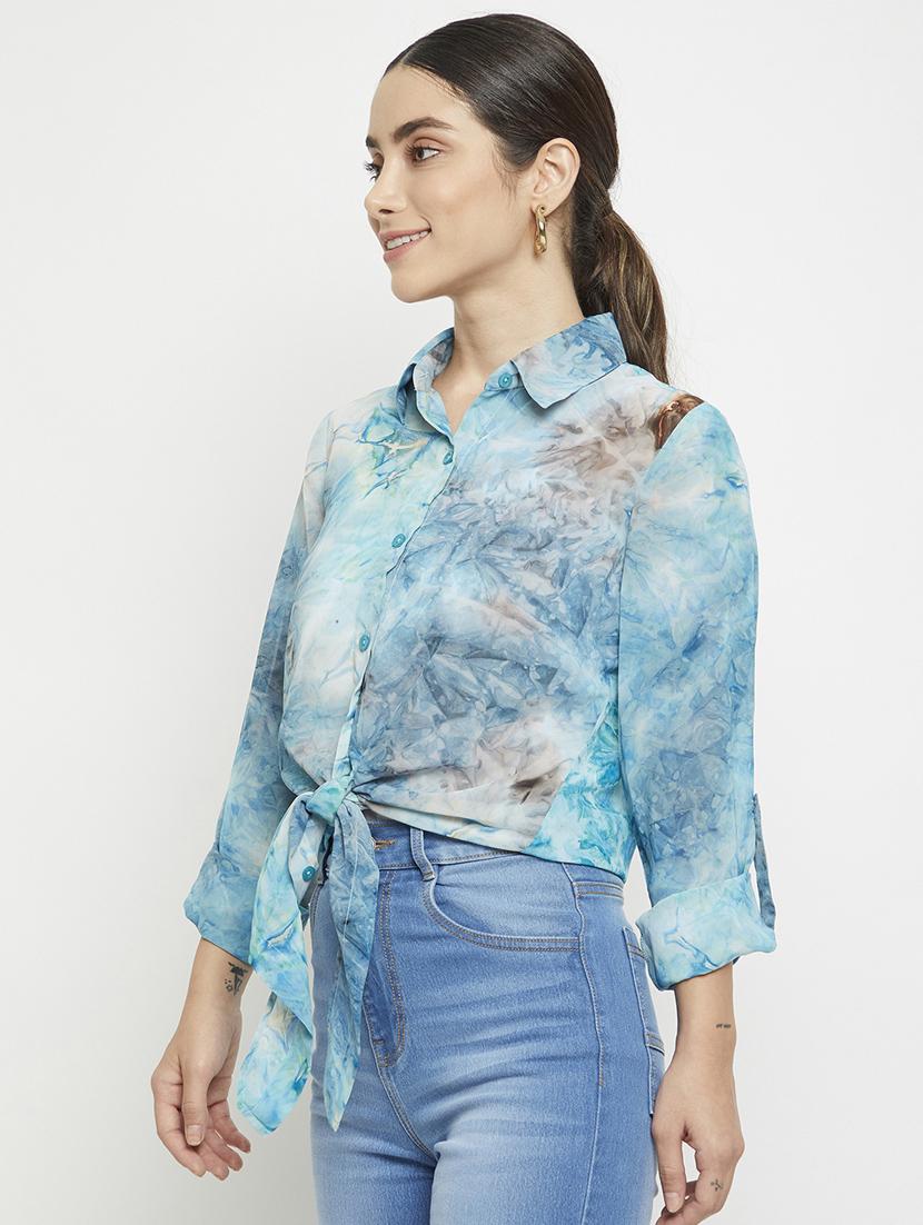 tie front tie & dye shirt - 18499094 - Standard Image - 1