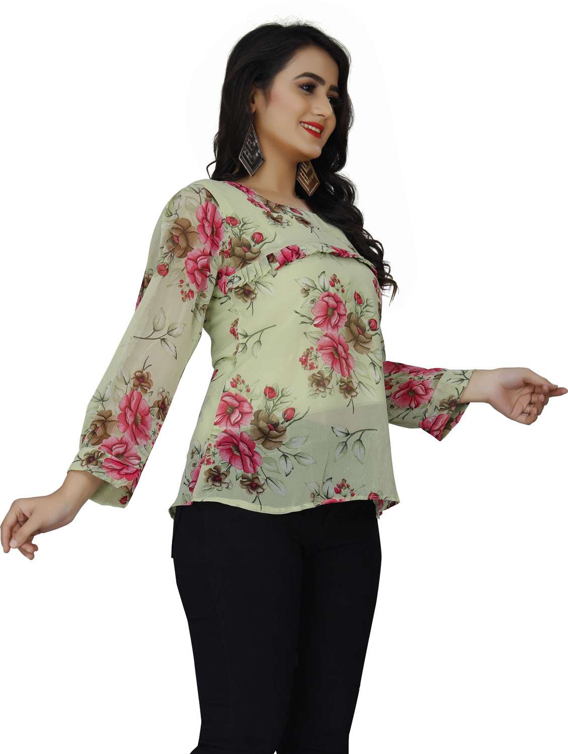 round neck floral top  - 18499545 -  Standard Image - 1