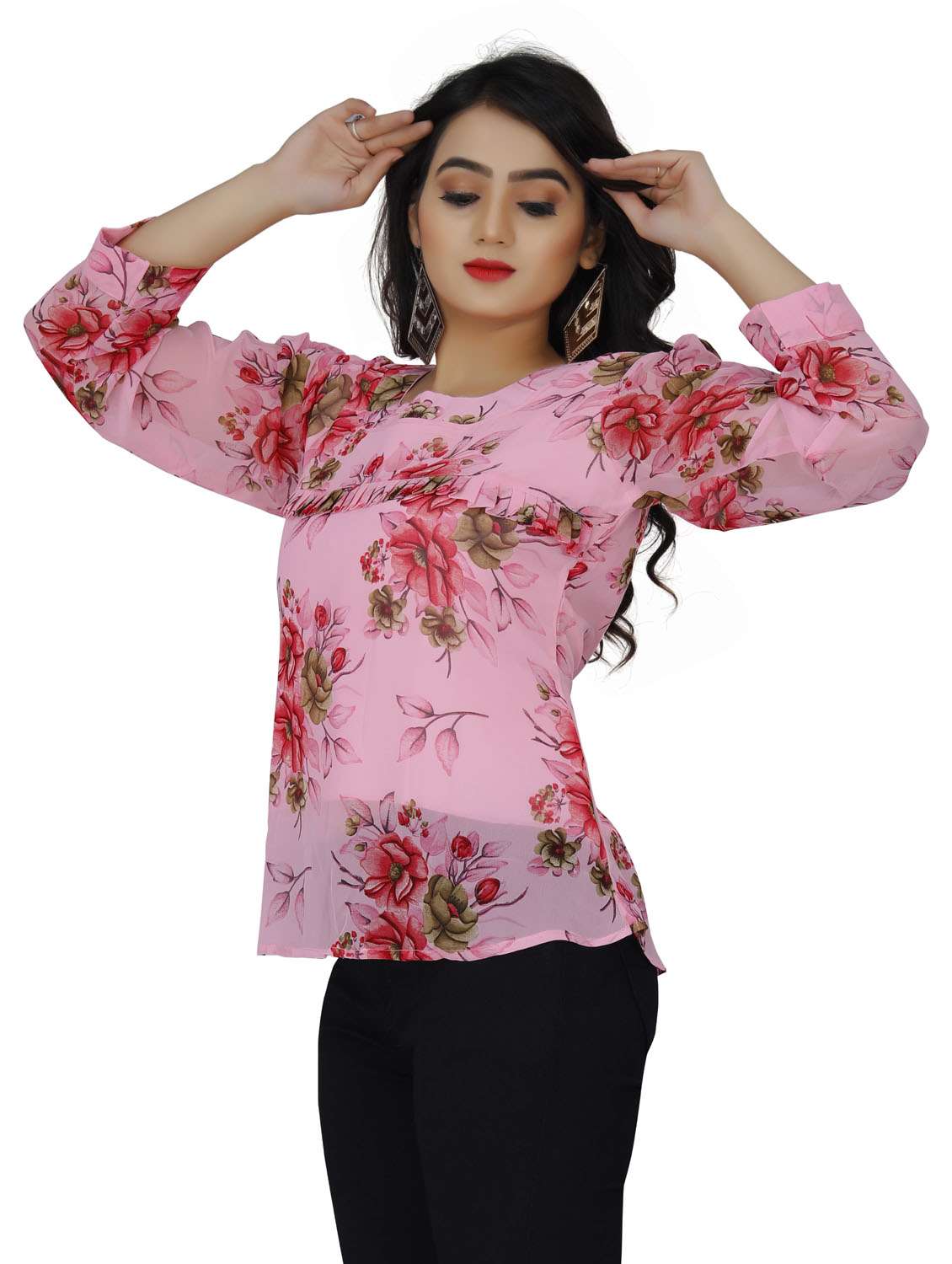 round neck floral top - 18499550 - Standard Image - 1