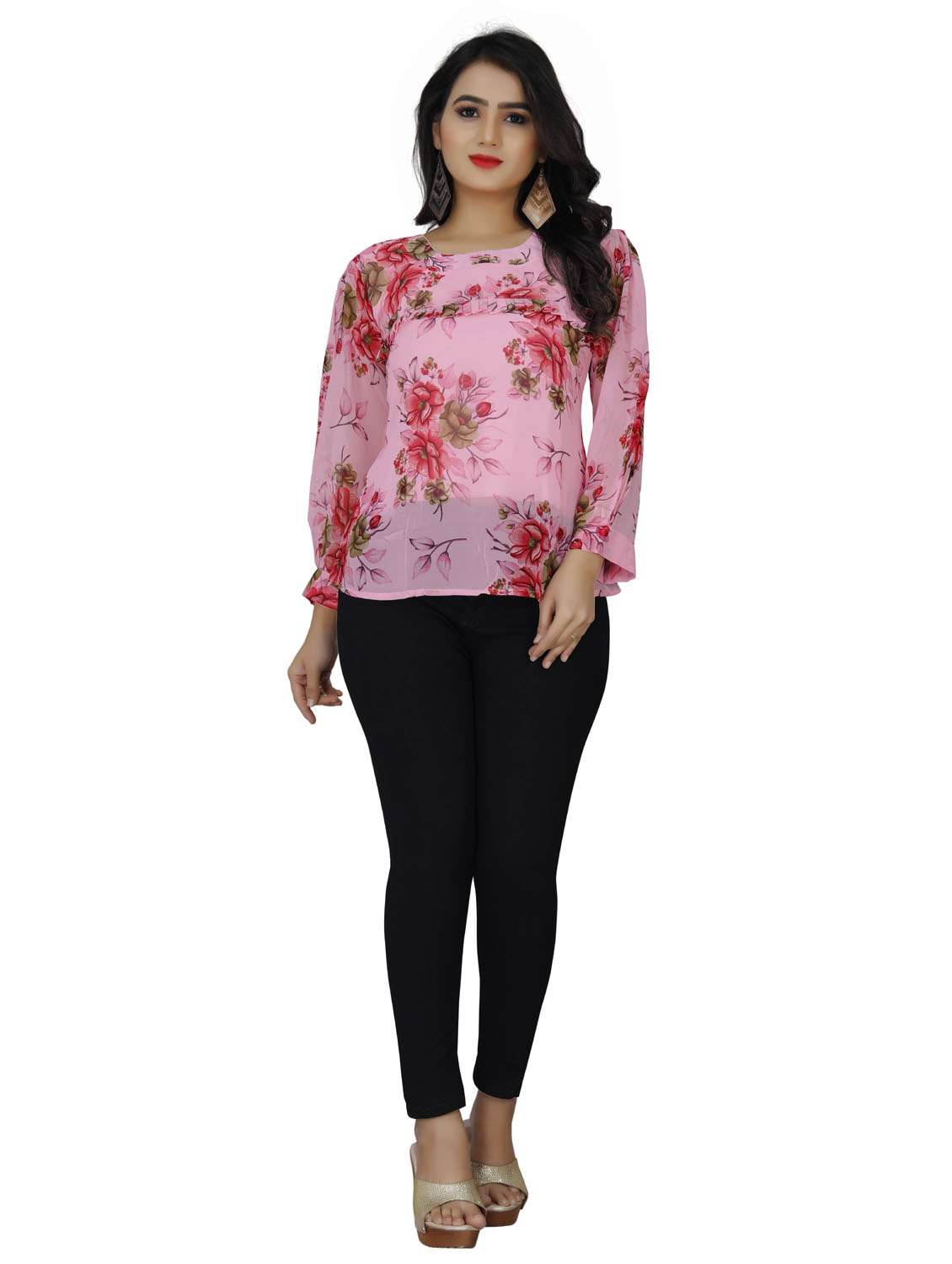 round neck floral top - 18499550 - Standard Image - 4