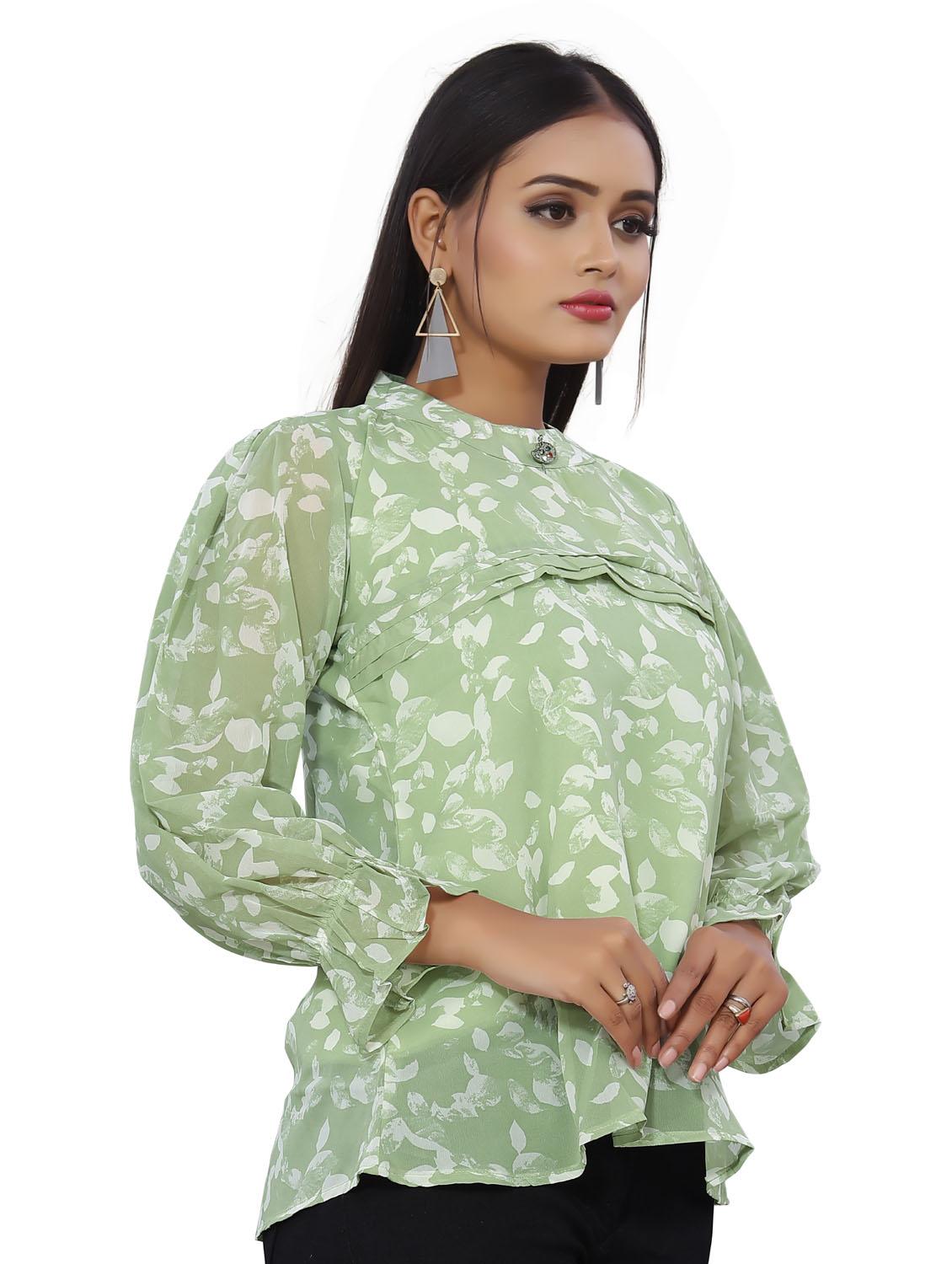 mock neck printed a-line top - 18499552 - Standard Image - 1