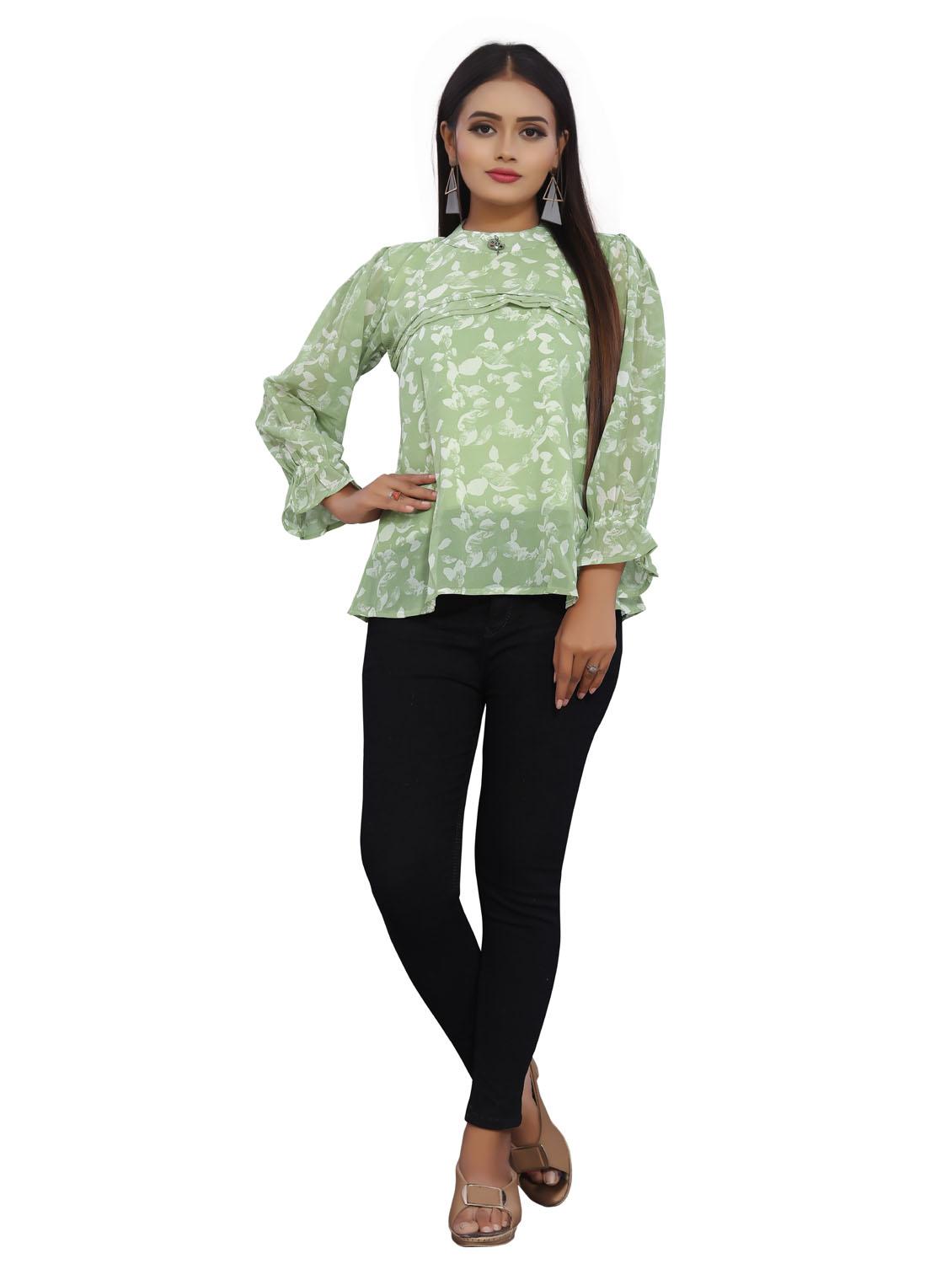 mock neck printed a-line top - 18499552 - Standard Image - 4