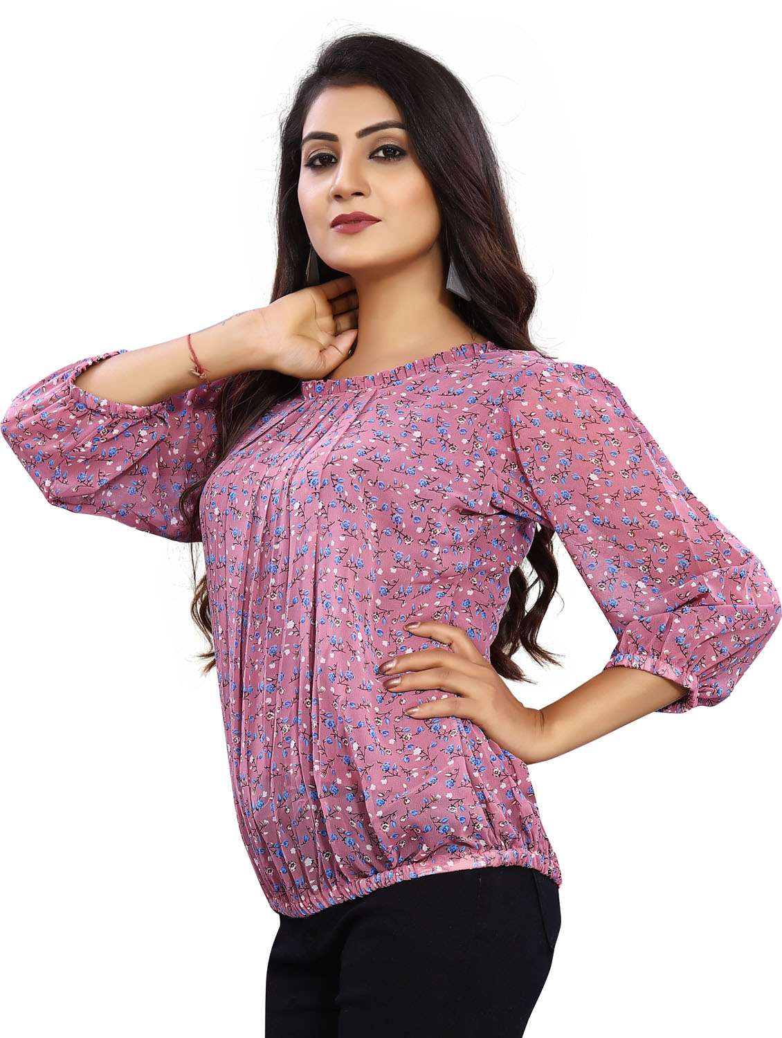 women's blouson round neck top - 18499554 -  Standard Image - 1