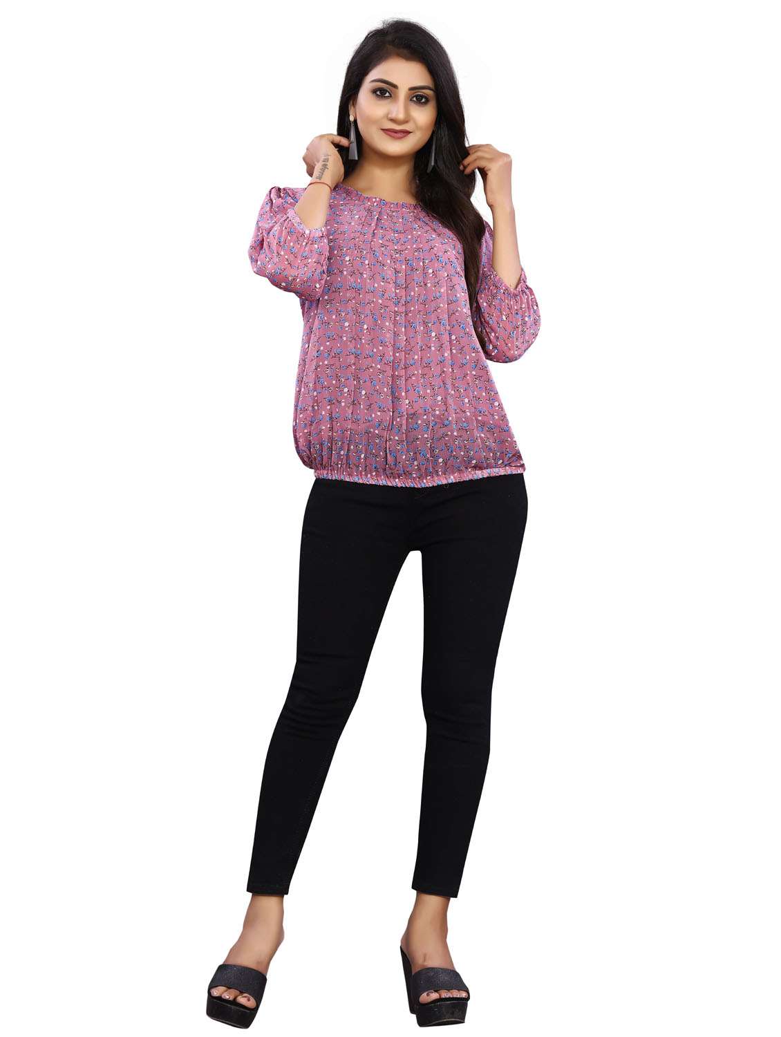 women's blouson round neck top - 18499554 -  Standard Image - 4