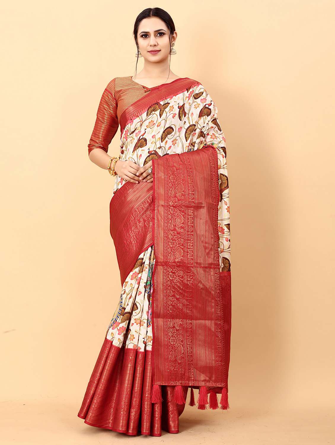 tassels detailed woven saree with blouse