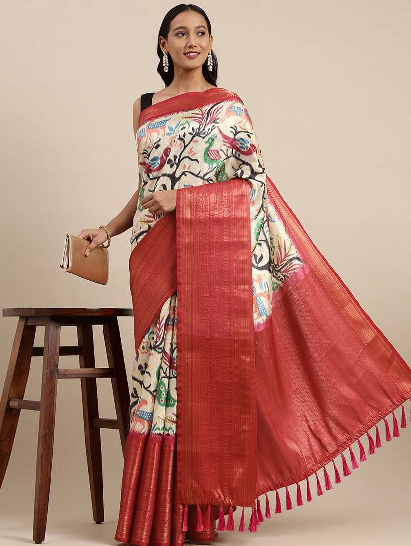 tassels detailed woven saree with blouse