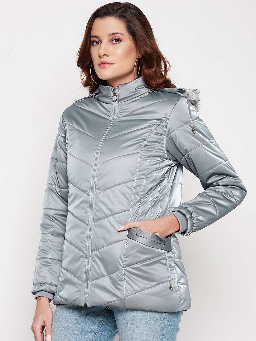 women solid long sleeve quilted jacket  - 18500012 -  Standard Image - 1