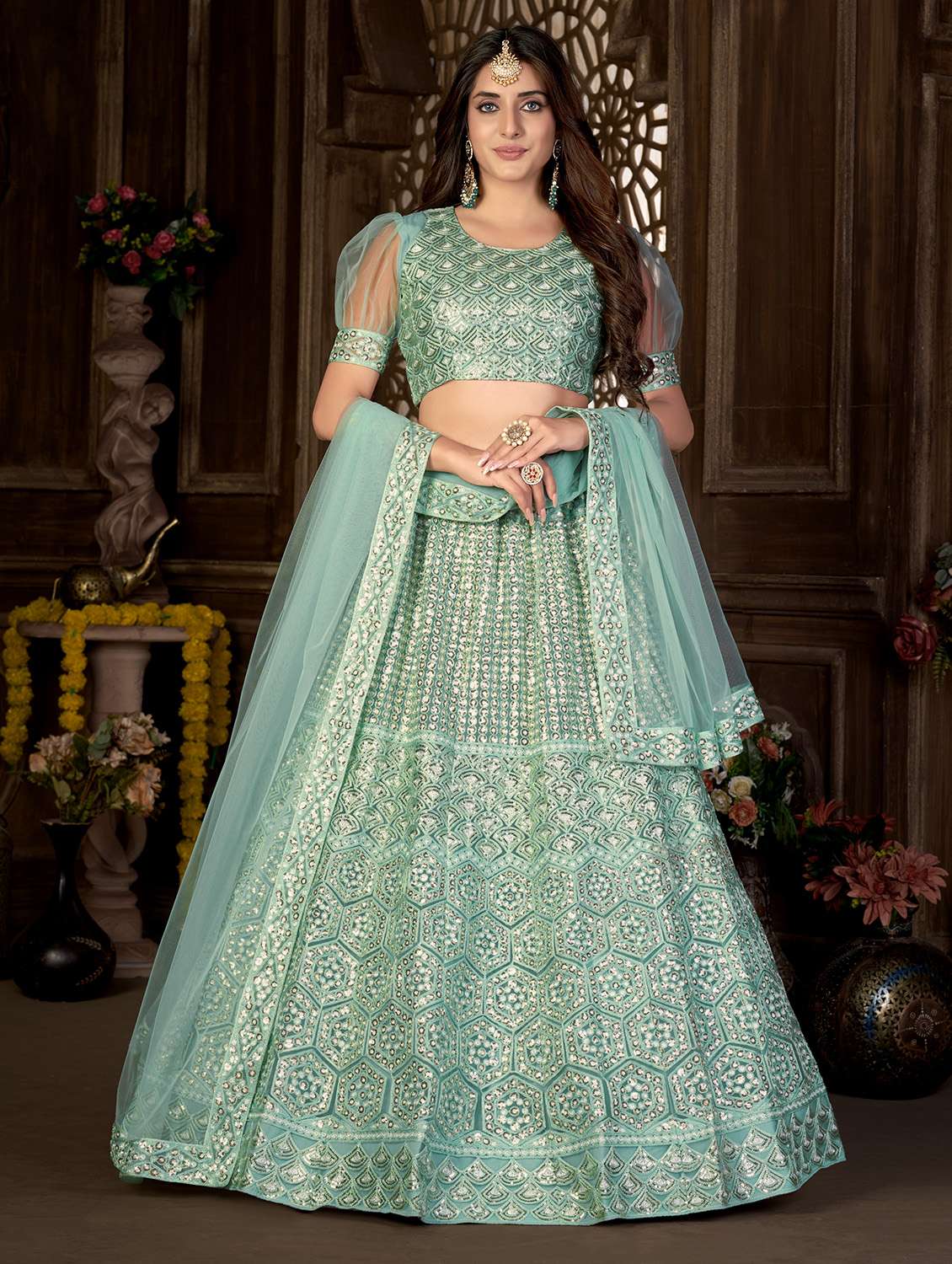 embroidered unstitched lehenga choli with dupatta - 18500048 - Zoom Image - 0
