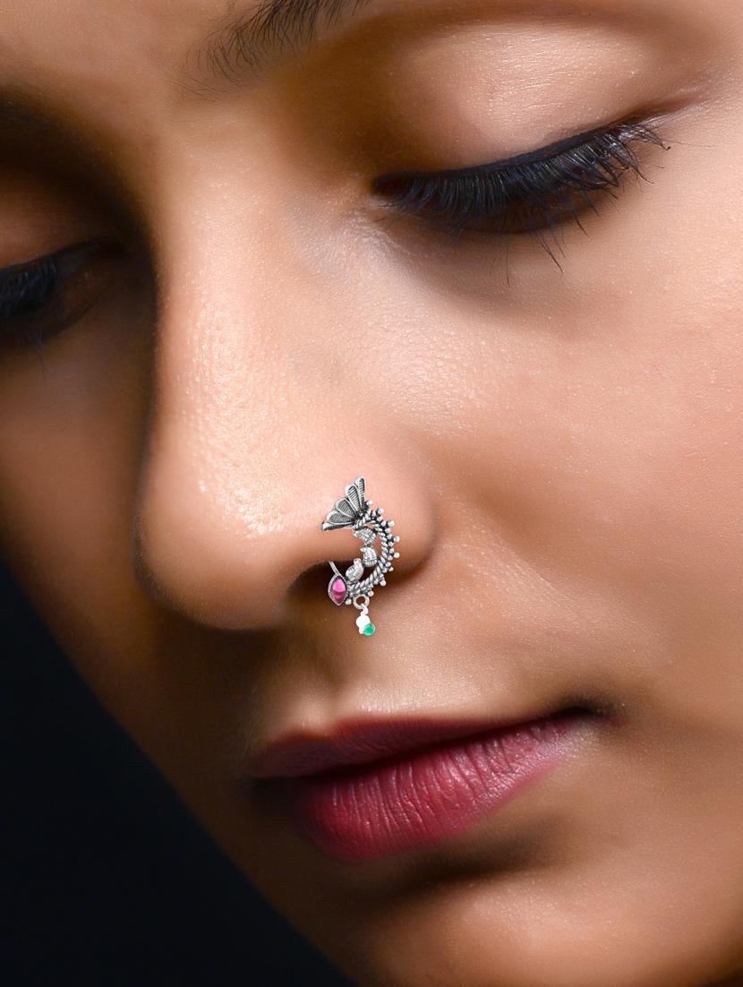 silver brass naath nose pin - 18500096 - Standard Image - 1