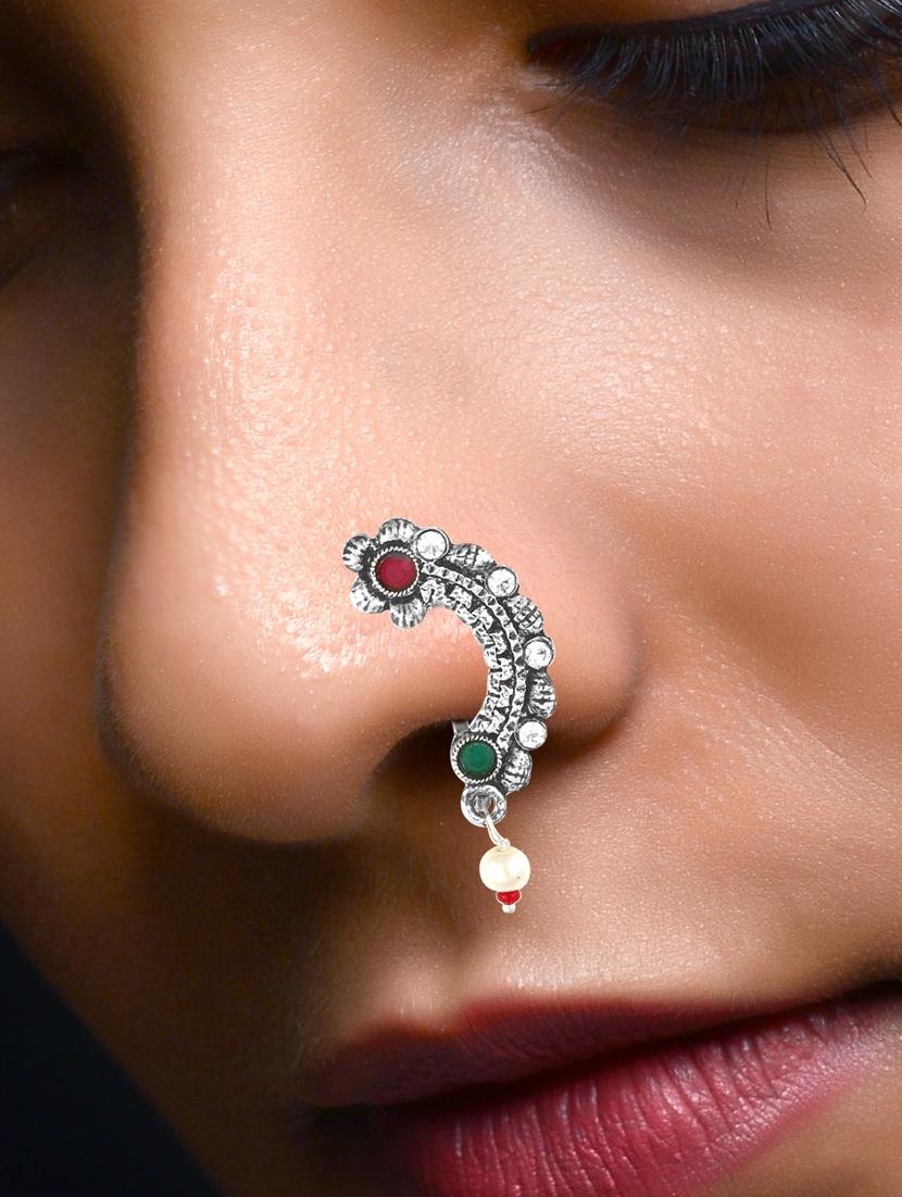 silver brass naath nose pin - 18500105 -  Standard Image - 1
