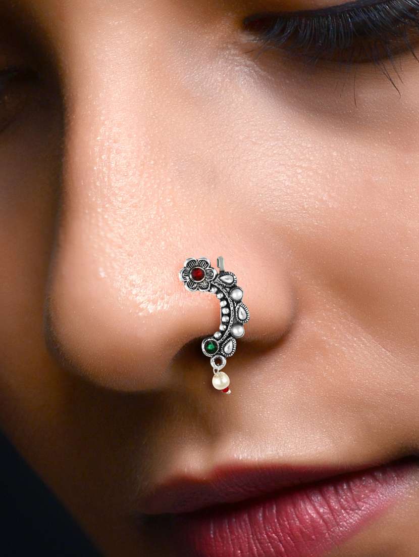 silver brass naath nose pin - 18500106 -  Standard Image - 1