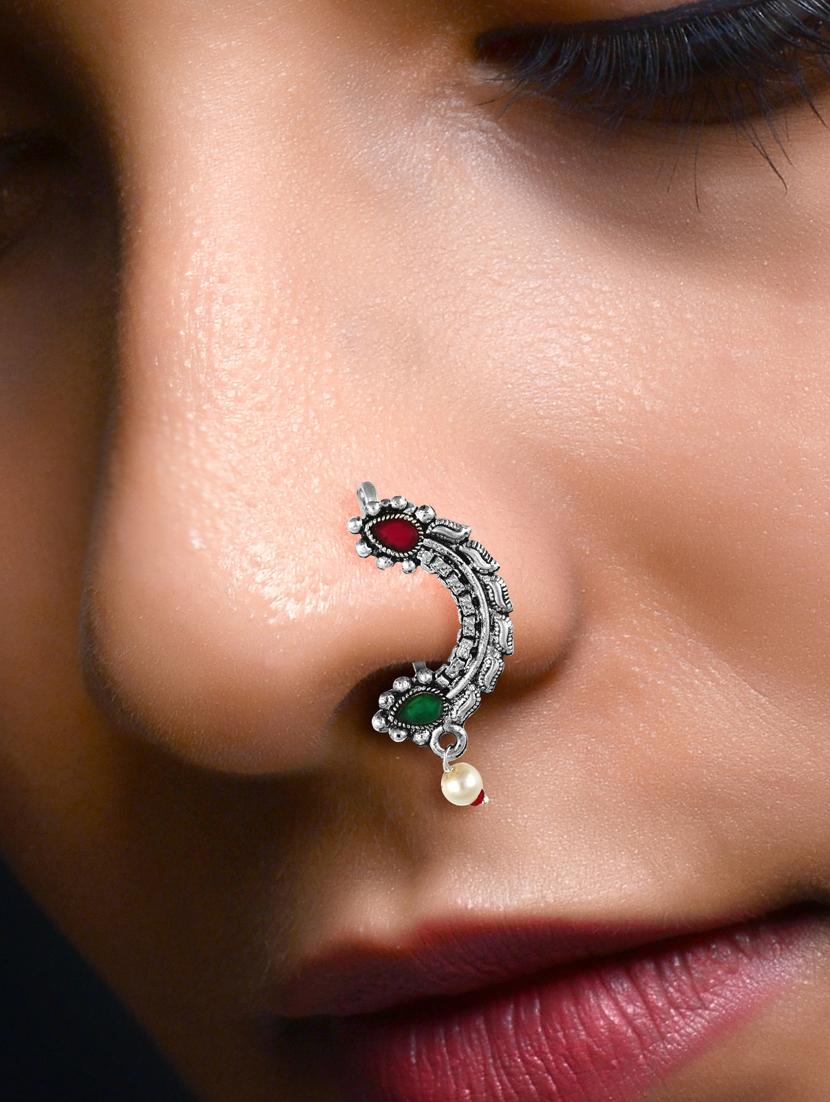 silver brass naath nose pin - 18500107 - Standard Image - 1