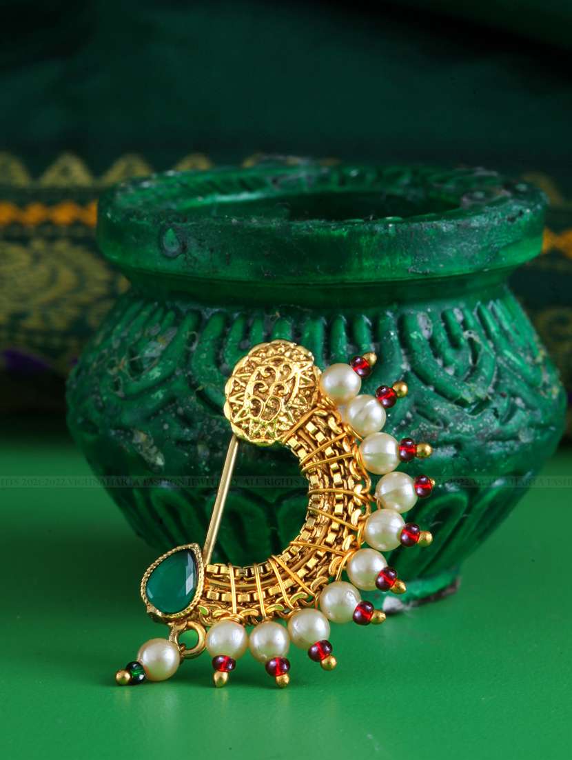 green brass naath nose pin - 18500124 - Standard Image - 1