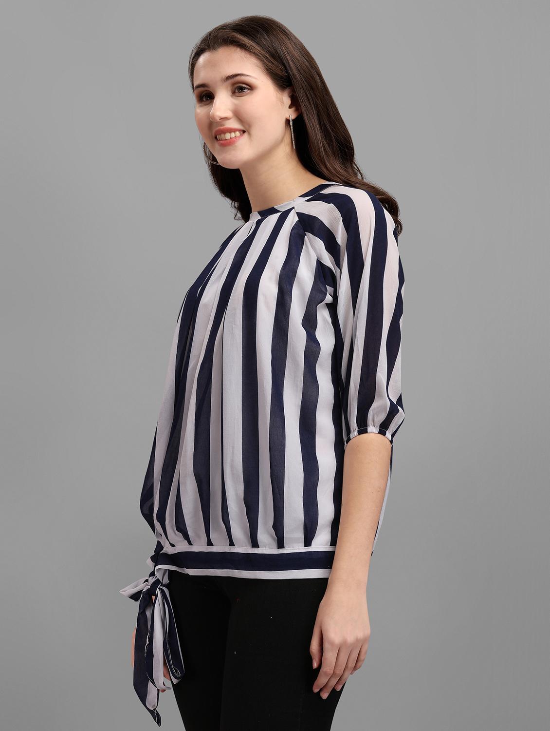 tie front striped regular top - 18500197 -  Standard Image - 1