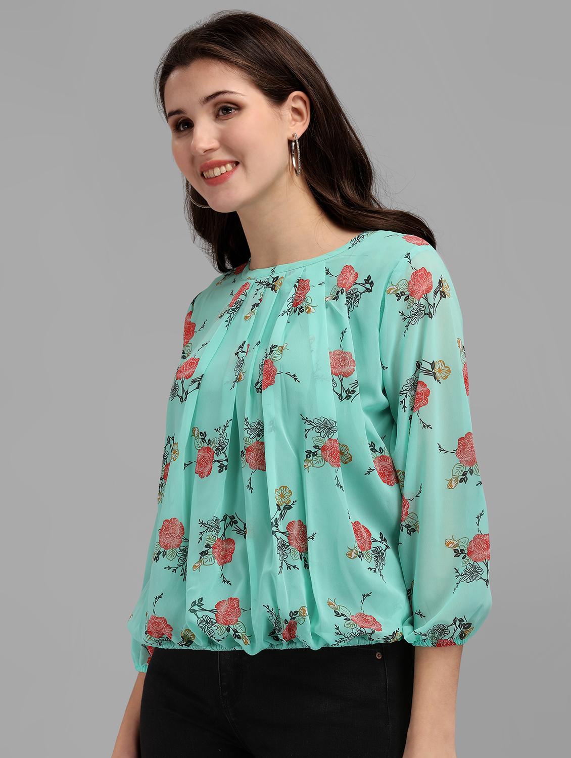 round neck floral print blouson top - 18500235 - Standard Image - 1