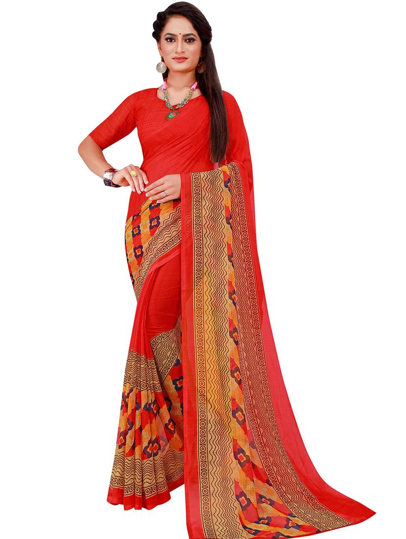 women's printed multi colored saree with blouse - 18500783 -  Standard Image - 1