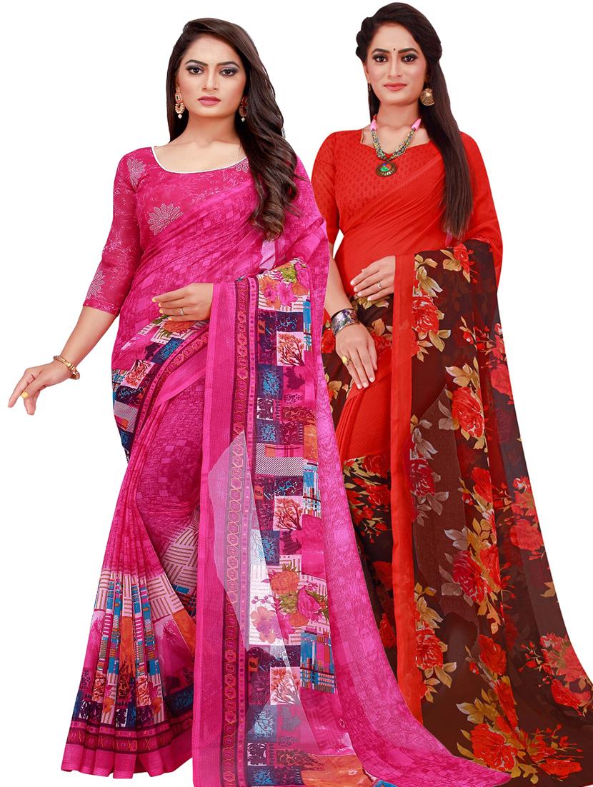 women's floral multi colored saree with blouse - 18500800 -  Zoom Image - 0