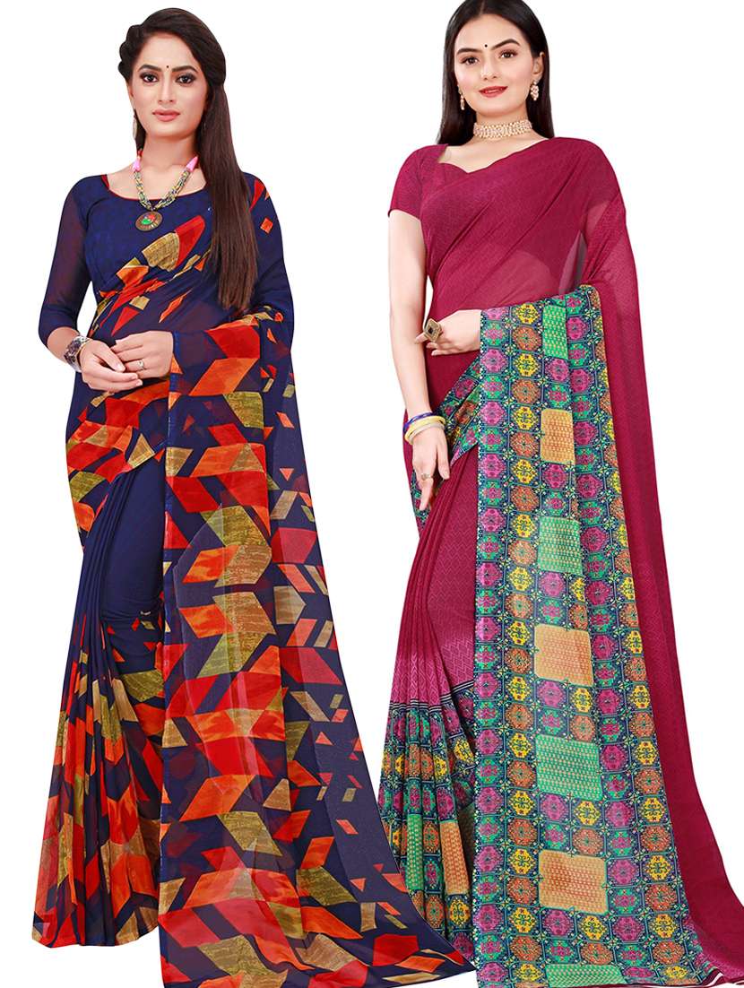 women's printed multi colored saree with blouse