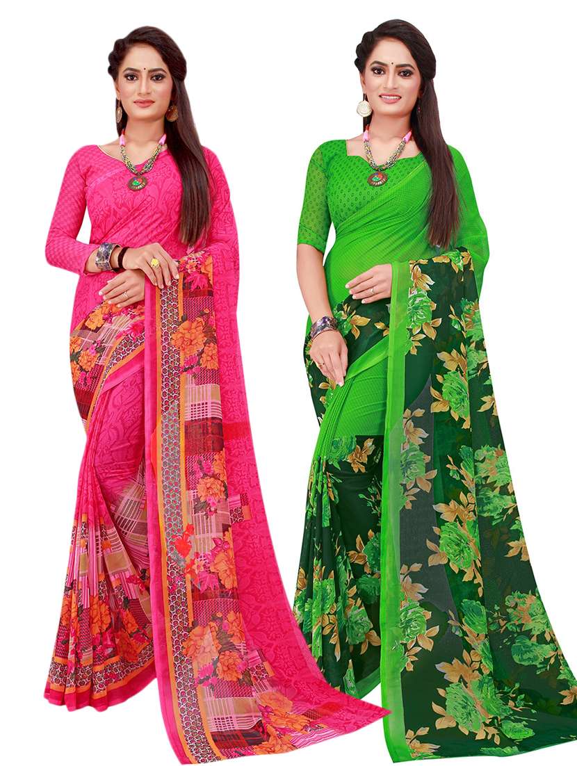 women's printed multi colored saree with blouse