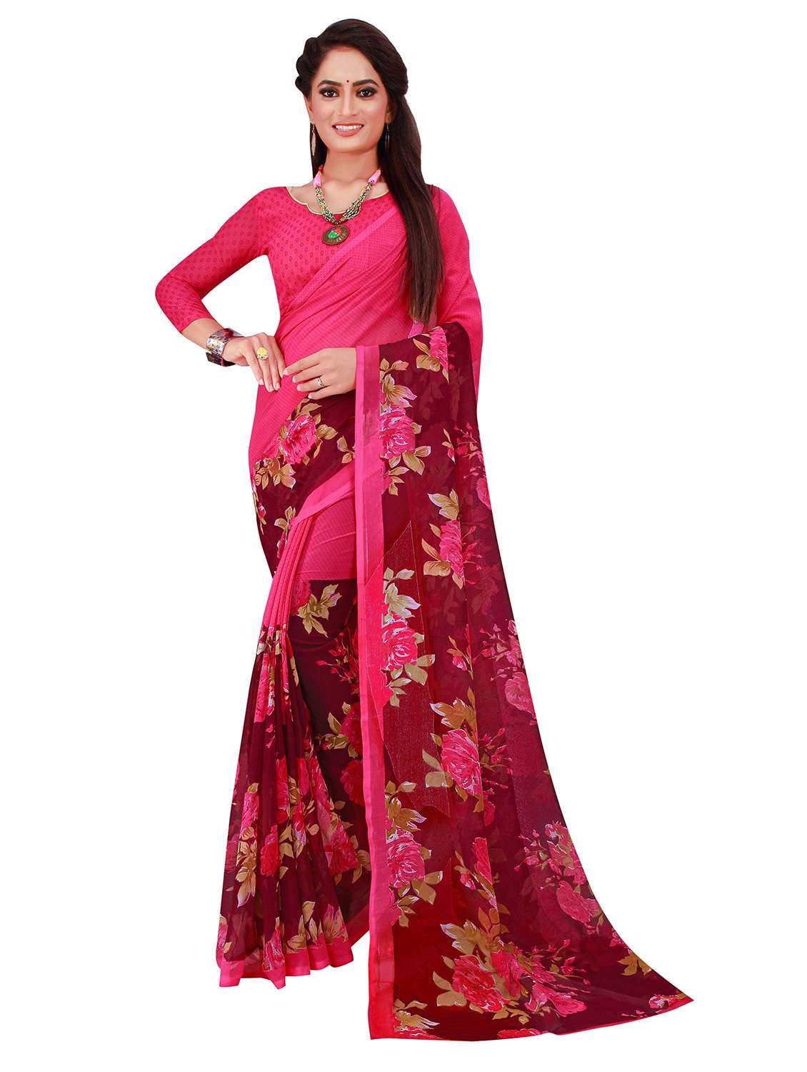 women's printed multi colored saree with blouse - 18501367 -  Standard Image - 1