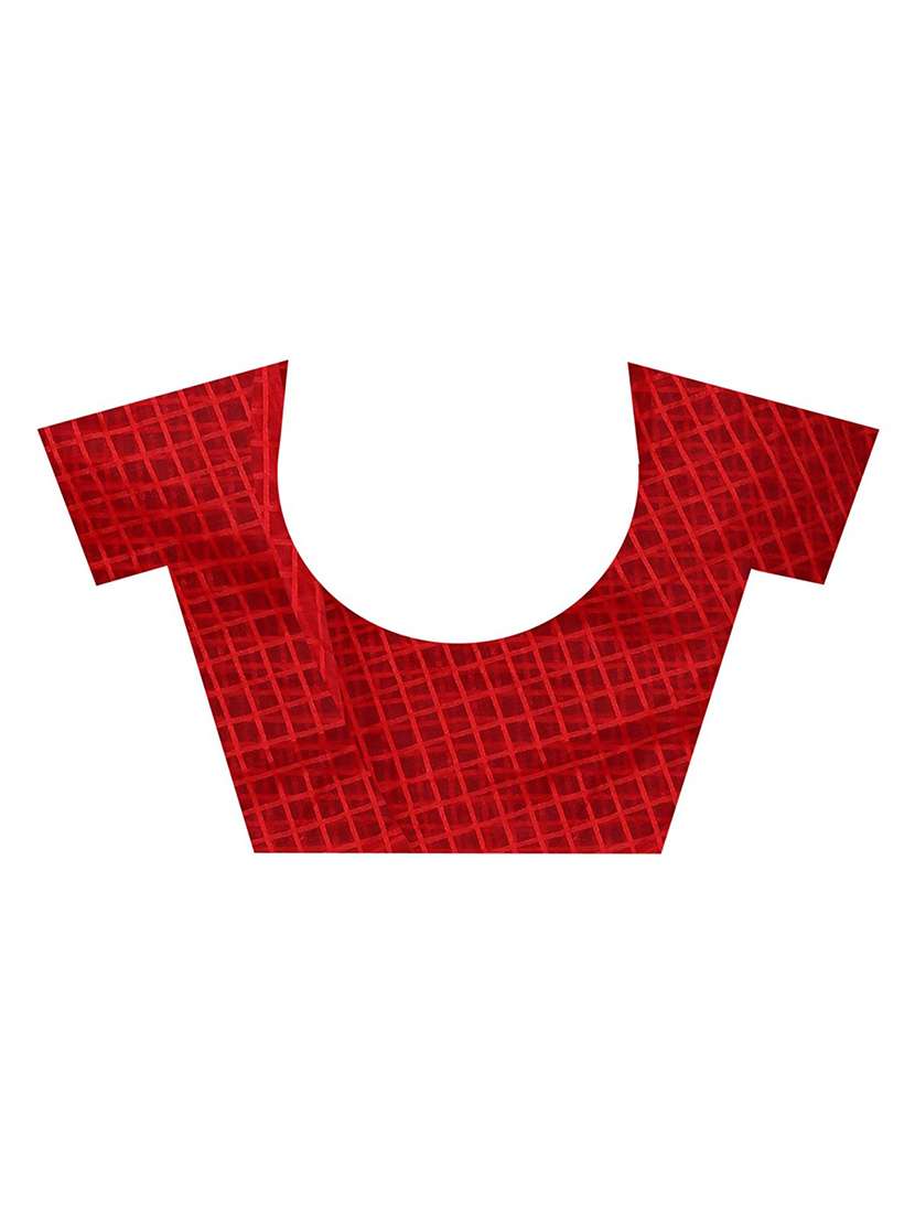 women's checks red colored saree with blouse - 18502043 -  Standard Image - 1