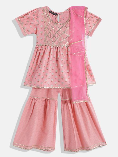 girls pink floral kurta sharara set - 18502406 - Standard Image - 0