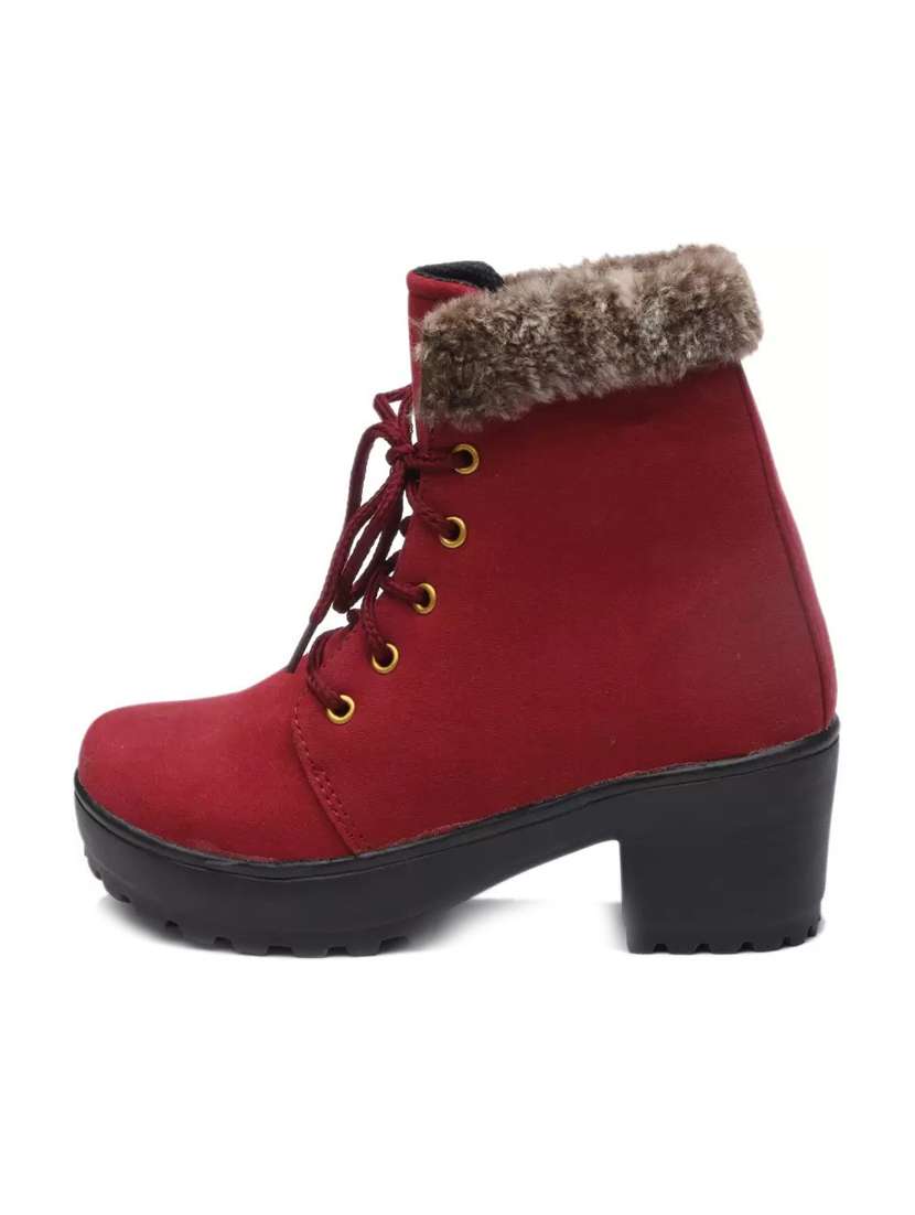 ankle length lace up boots with fur accent - 18502601 -  Standard Image - 1