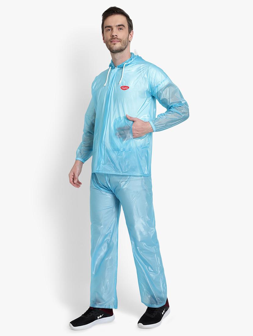 blue transparent solid hooded rain suit - 18503985 -  Standard Image - 1