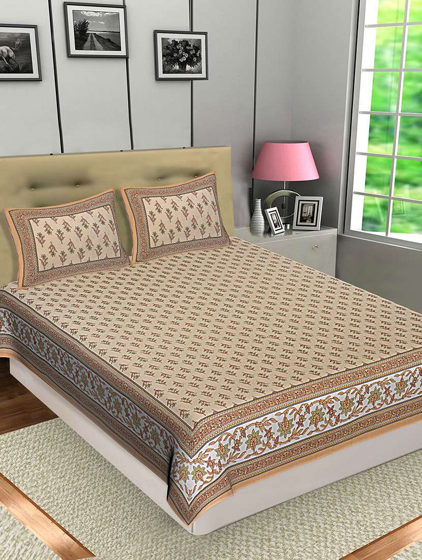 texstylers jaipuri traditional queen size bedsheet with 2 pillow covers