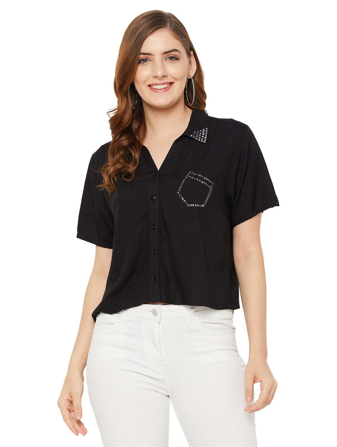 embellished detail crop shirt