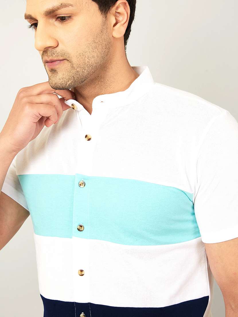 white color-blocked casual shirt - 18507423 -  Standard Image - 1