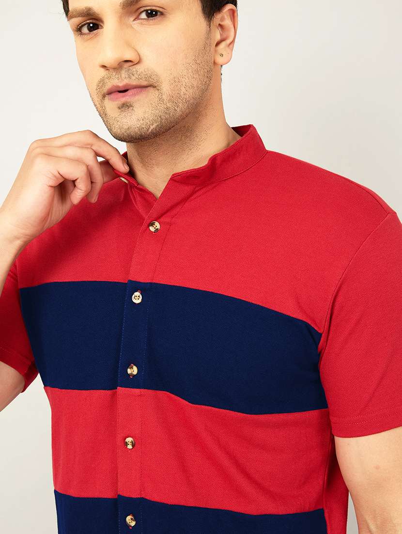 red color-blocked casual shirt - 18507425 -  Standard Image - 1