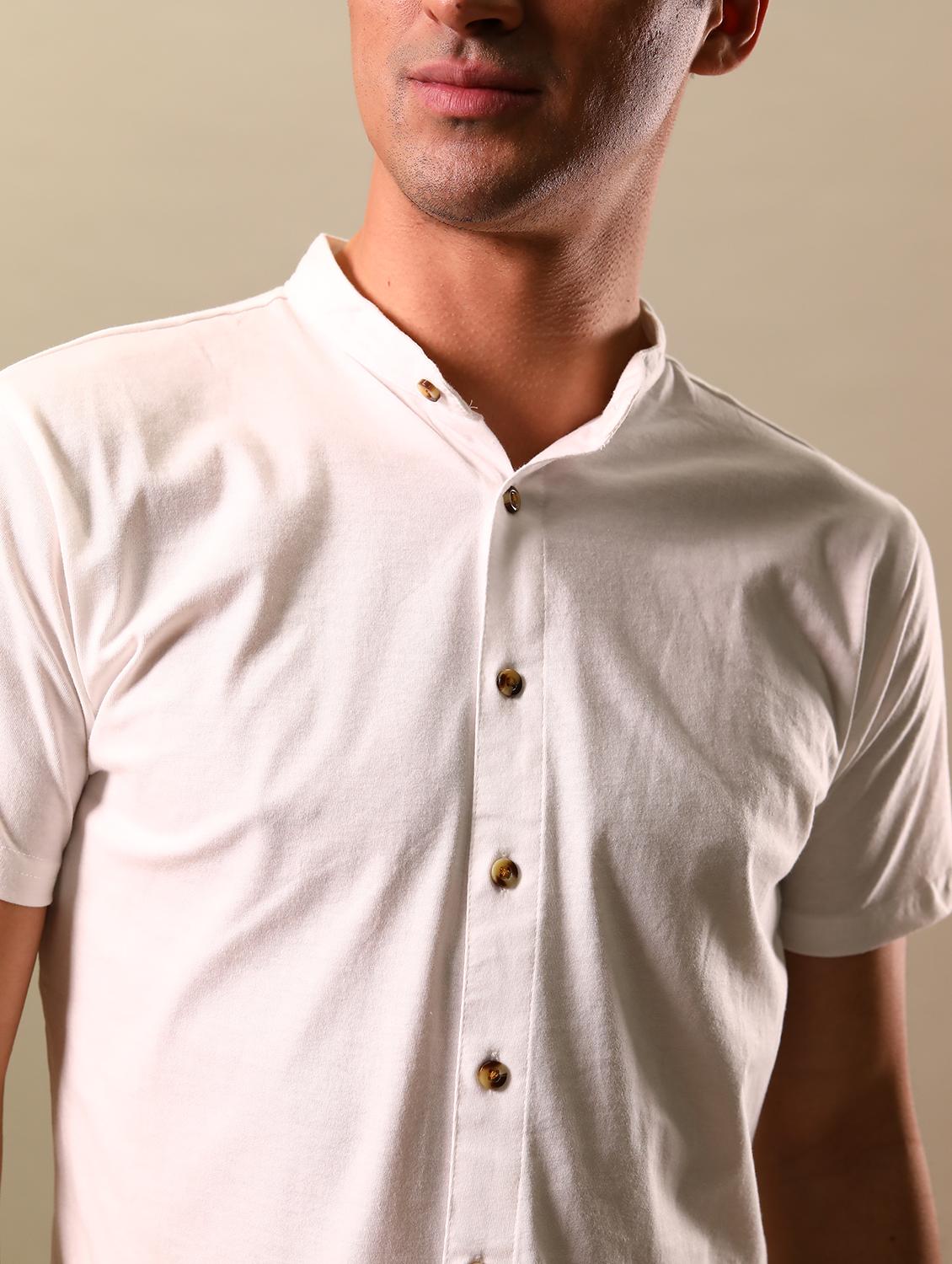 mandarin neck solid casual shirt - 18507439 - Standard Image - 4