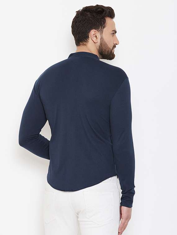 mandarin neck solid casual shirt - 18507447 -  Standard Image - 1