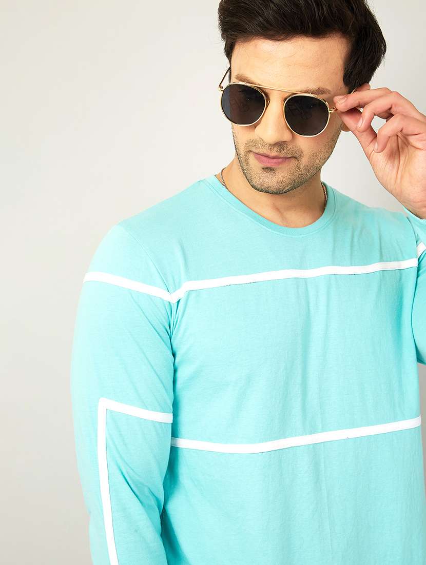 turquoise blue striped casual t-shirt  - 18507485 -  Standard Image - 1