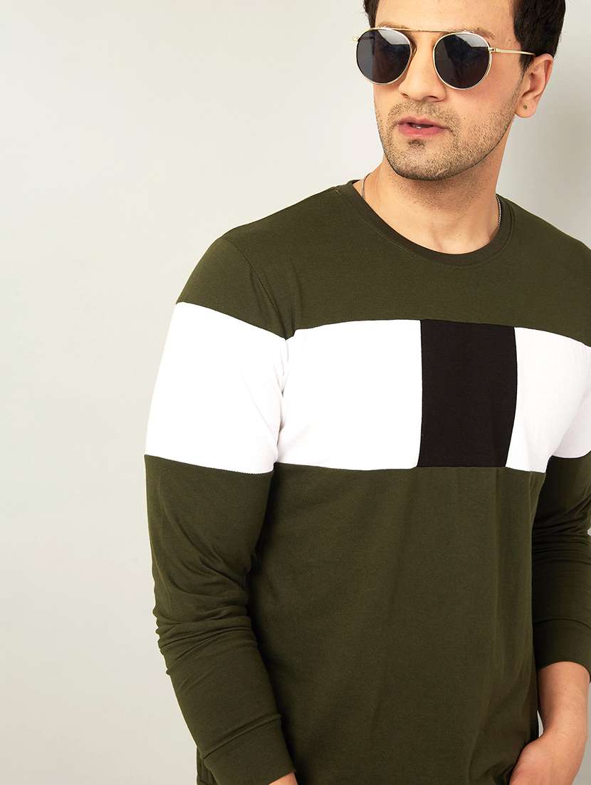 olive green color block t-shirt  - 18507500 -  Standard Image - 1