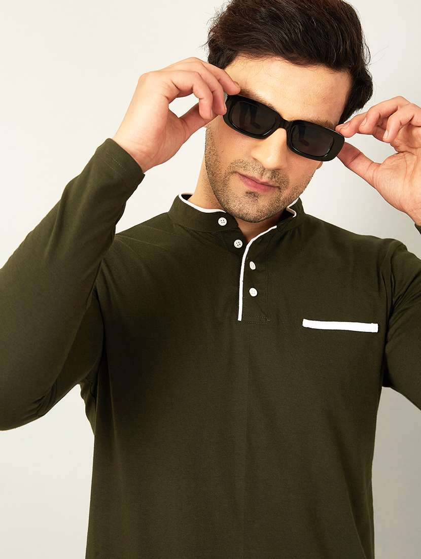 olive green solid casual t-shirt  - 18507508 -  Standard Image - 1