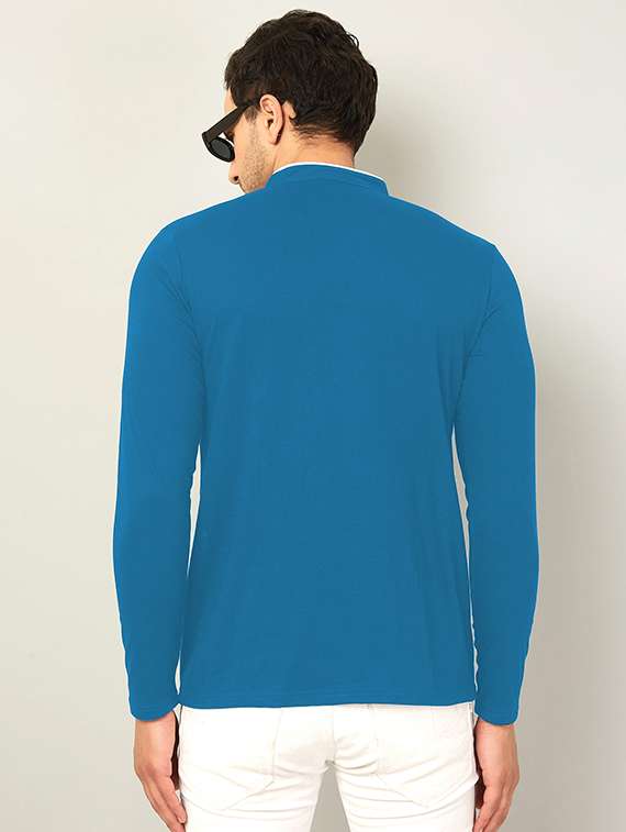 mandarin neck contrast piping solid t-shirt - 18507572 -  Standard Image - 1