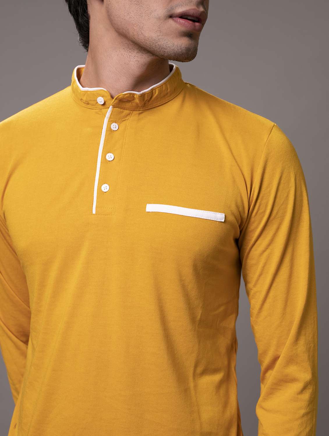 men mustard solid regular fit long sleeve t-shirt - 18507576 -  Standard Image - 4
