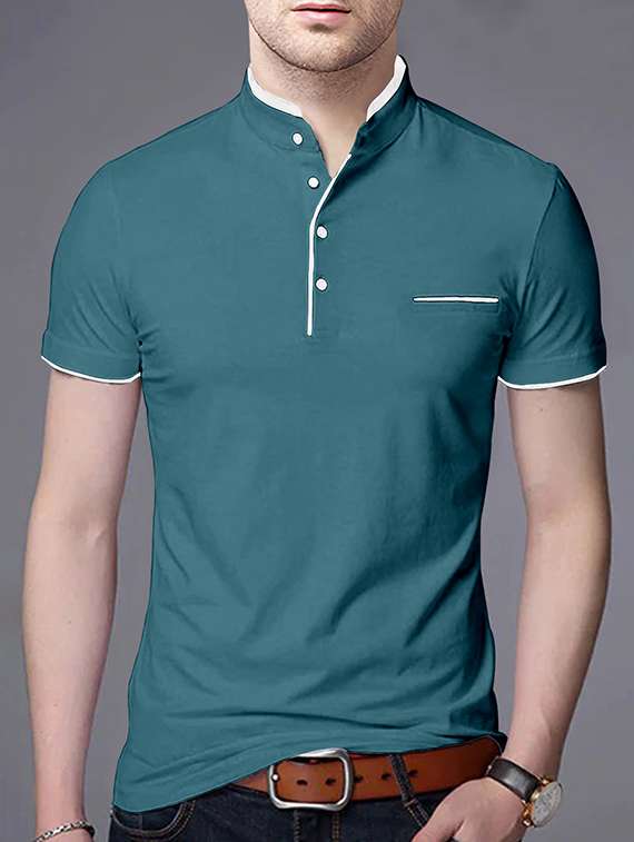 men teal solid regular fit short sleeve t-shirt