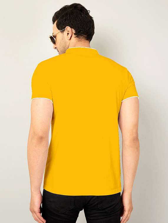men yellow slim fit contrast piping solid t-shirt - 18507583 -  Standard Image - 1