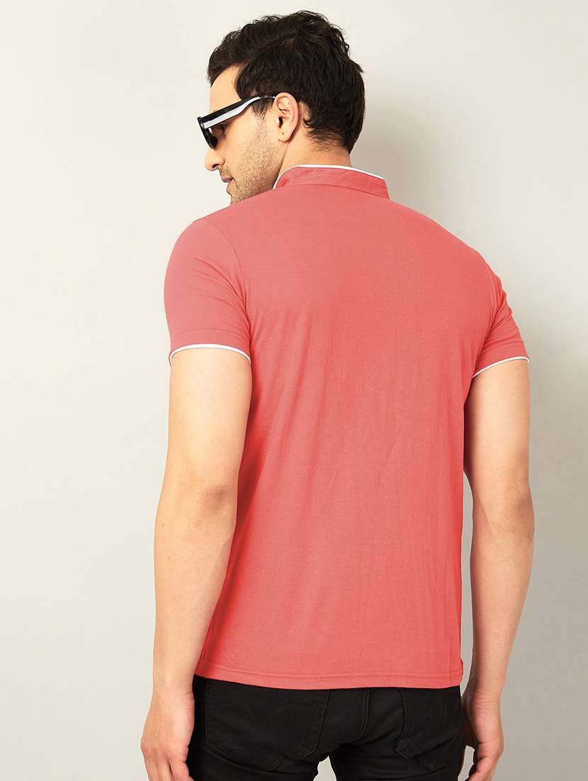 mandarin neck contrast piping solid t-shirt - 18507585 -  Standard Image - 1