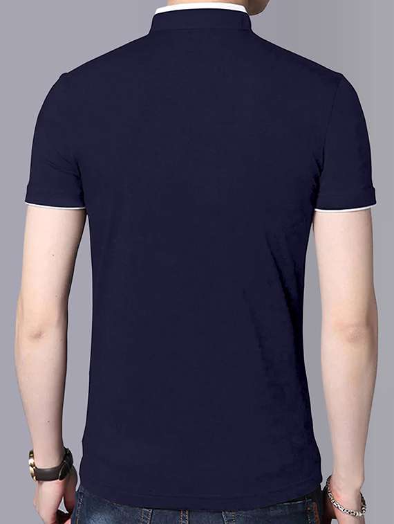 mandarin neck contrast piping solid t-shirt - 18507611 -  Standard Image - 1