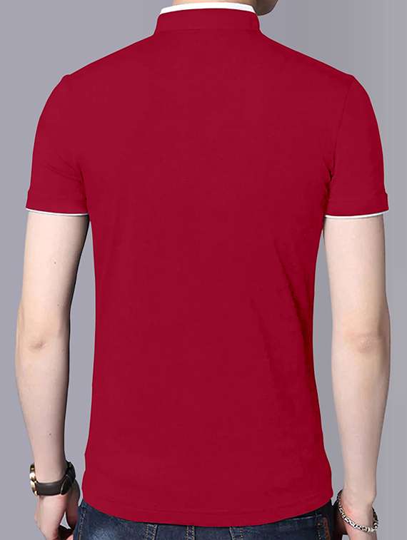 mandarin neck contrast piping solid t-shirt - 18507612 -  Standard Image - 1