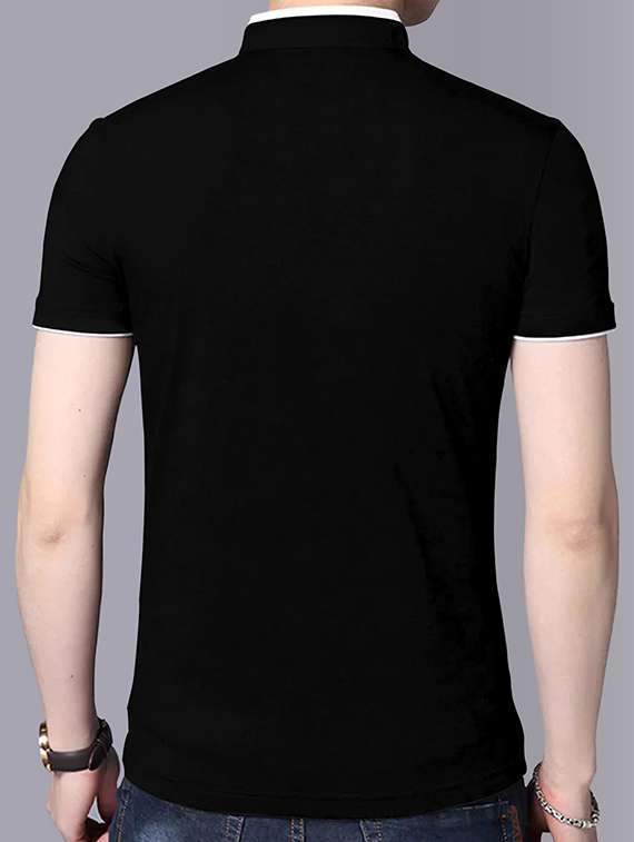 men black slim fit mandarin plain neck t-shirt - 18507613 -  Standard Image - 1