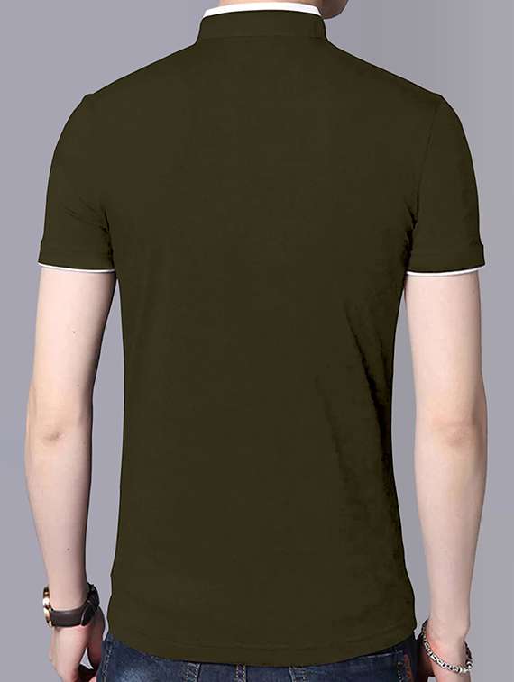 mandarin neck contrast piping solid t-shirt - 18507614 -  Standard Image - 1