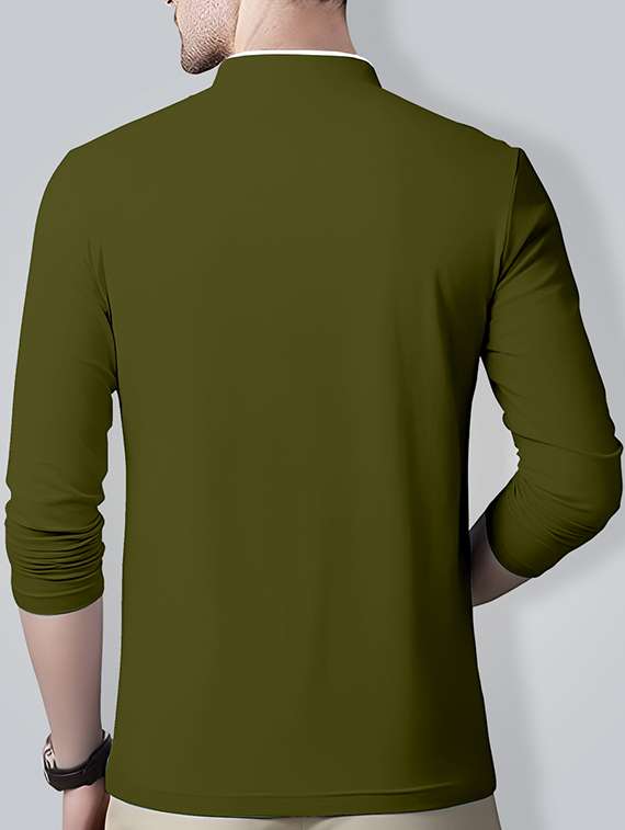men green regulal fit mandarin neck solid t-shirt - 18507615 -  Standard Image - 1