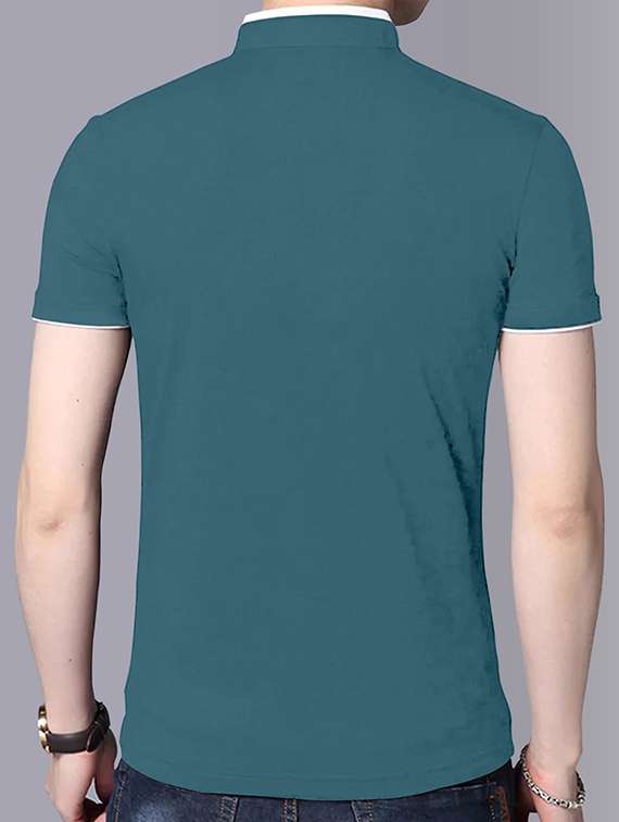 mandarin neck contrast piping solid t-shirt - 18507616 -  Standard Image - 1
