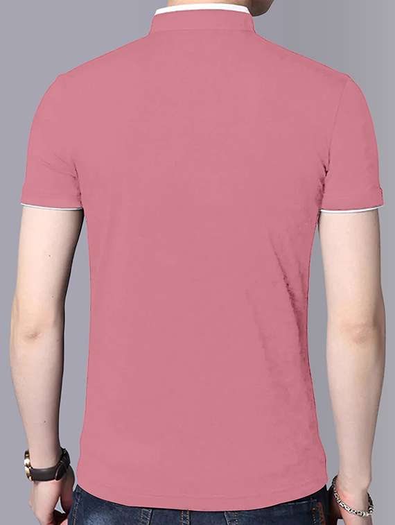 mandarin neck contrast piping solid t-shirt - 18507618 -  Standard Image - 1