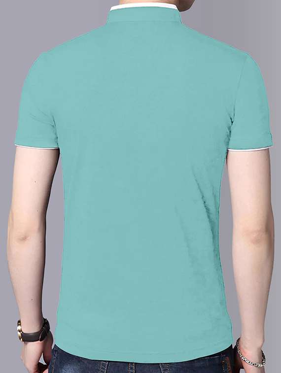mandarin neck contrast piping solid t-shirt - 18507619 -  Standard Image - 1